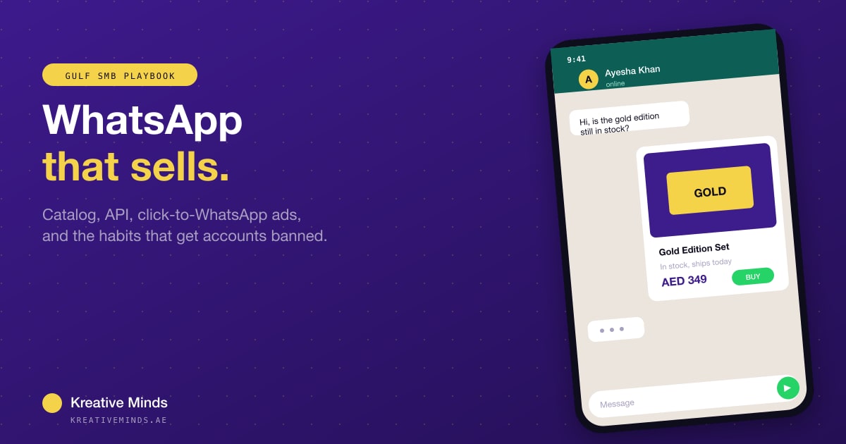 whatsapp-business-marketing-gulf hero image, Kreative Minds blog